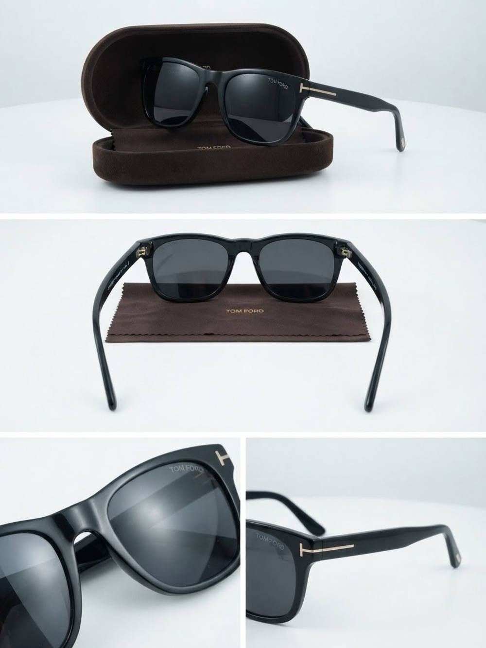 Tom Ford Black Men's Square Sunglasses with Dark Gray Lenses